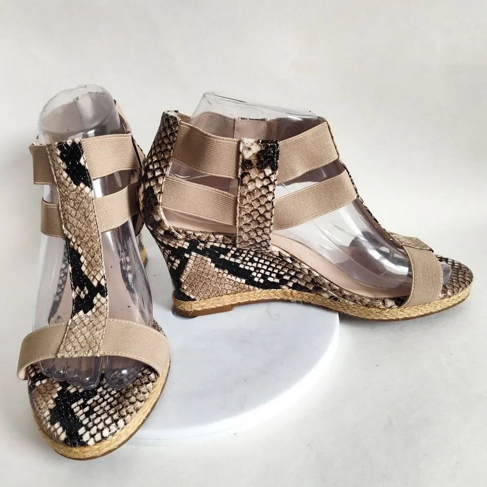 Sacha‎ London Strappy Espadrille Platform Wedge Sandals Leather Snakeskin Size 8 - Picture 6 of 10